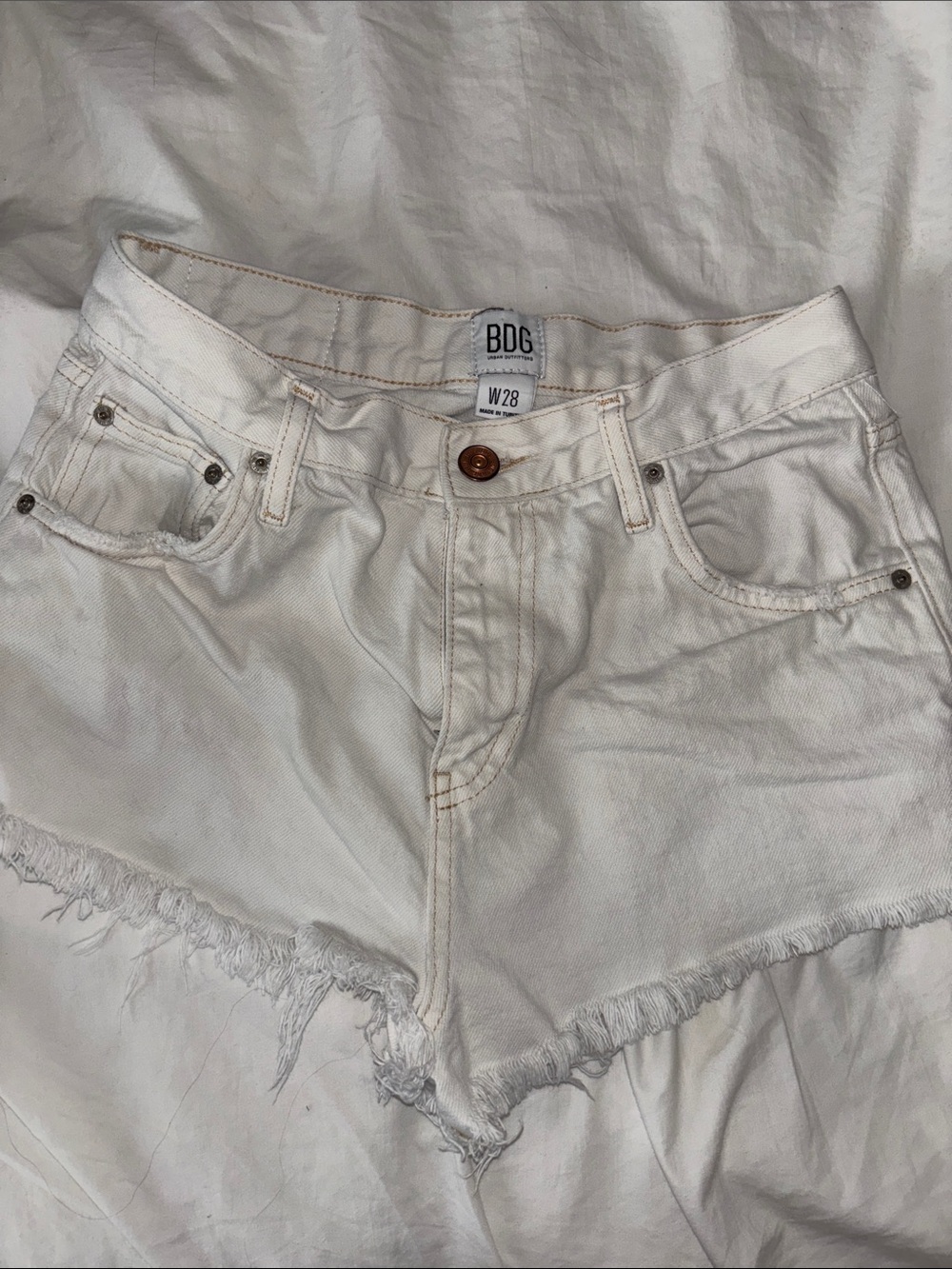 BDG White Frayed Hem Denim Shorts